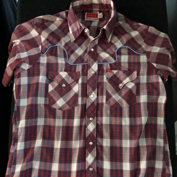 Chemise Vintage Wrangler Homme, Bleu à Carreaux, Manches Longues, Taille L, Style Cowboy